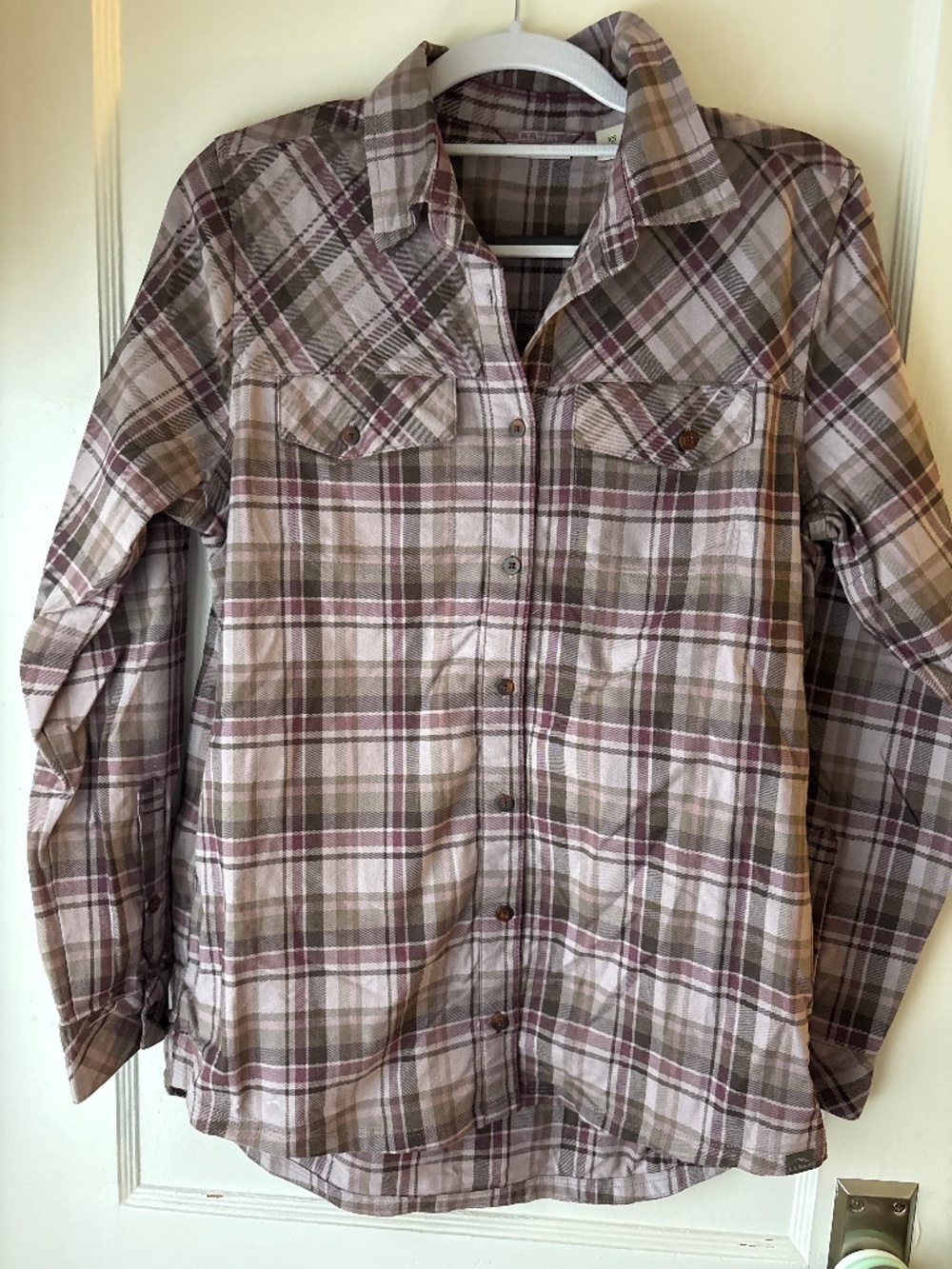 LLBean Plaid Button Up Shirt, Purple, XS, EUC